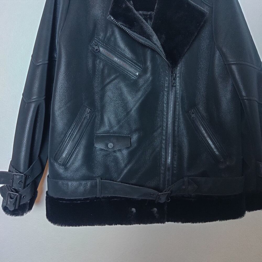 Blanc Noir Violetta Faux Leather Shearling Oversized Moto Biker Jacket Large - Picture 6 of 13